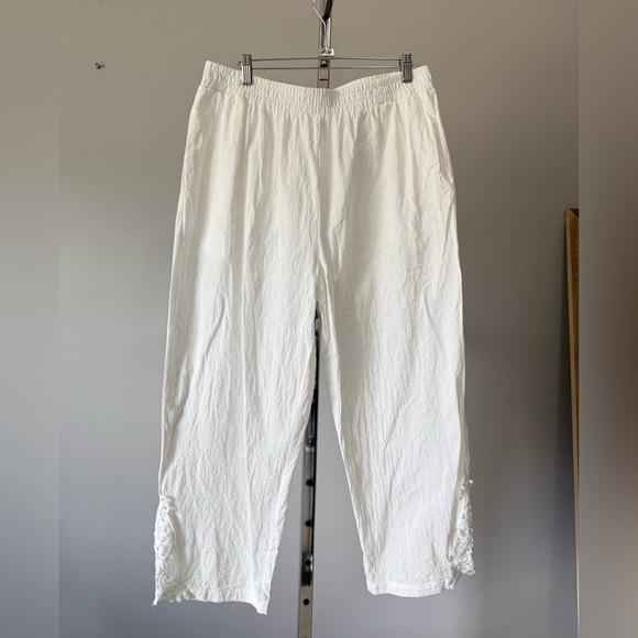 Pants - White harem pants crafted from 100% breathable cotton, with lace at the ankles.